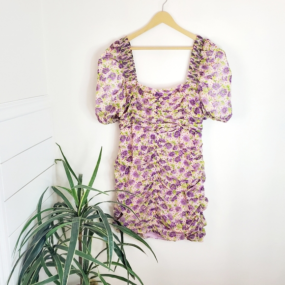 Zara Purple Floral Printed Draped Square Neck Dress XXL - Picture 2 of 16